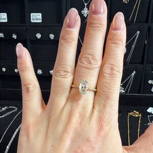 Moissanite 925 sterling silver Gold Marquise Solitaire Engagement Ring